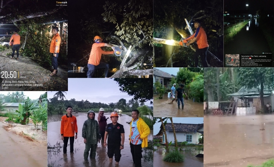 Puting Beliung dan Banjir Landa Lampung Selatan, Puluhan Rumah Rusak dan Terendam, Warga Bersama Aparat Bergerak Cepat